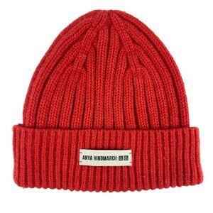 ANYA HINDMARCH x UNIQLO Heattech Pocket Eyes‎ Red Wool-Blend Unisex Knit Beanie